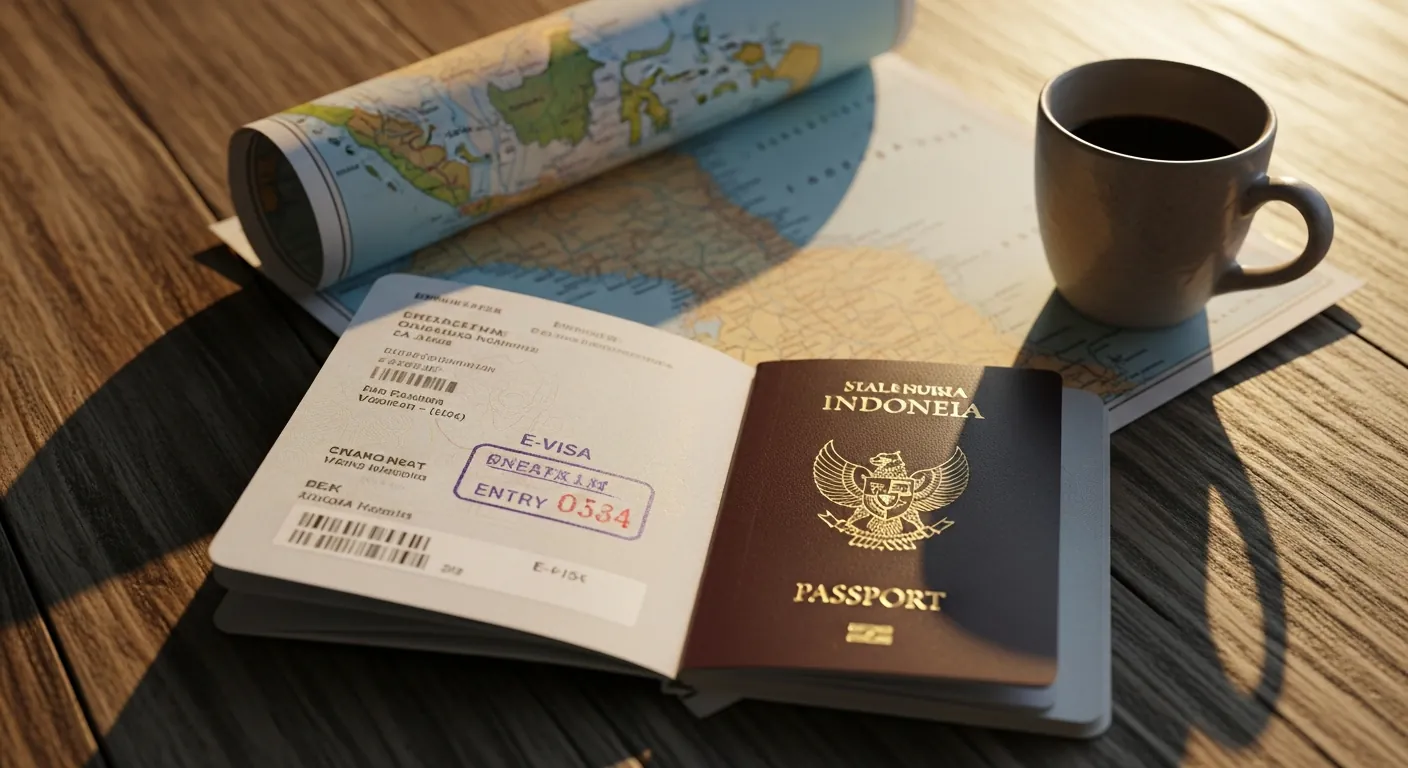 Indonesian passport with eVisa and entry stamp